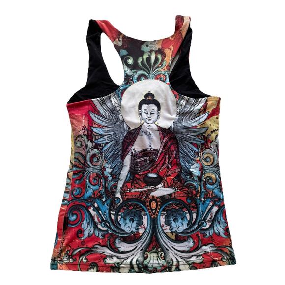 KOS USA Buddha Graphic Angel Wings Racerback Athletic Tank Top M Tattoo Art Y2K - Picture 3 of 7